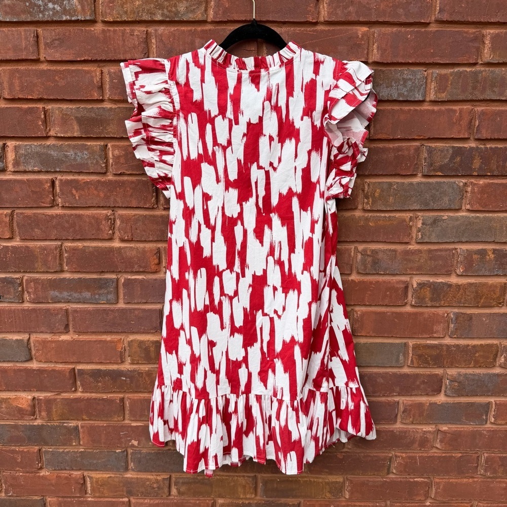 Michelle McDowell Dress red white ruffle cap sleeve medium - Picture 3 of 6
